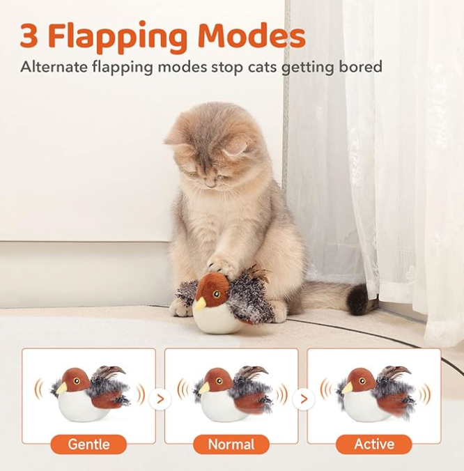 Interactive Flapping Bird Toy Whiskers Claws